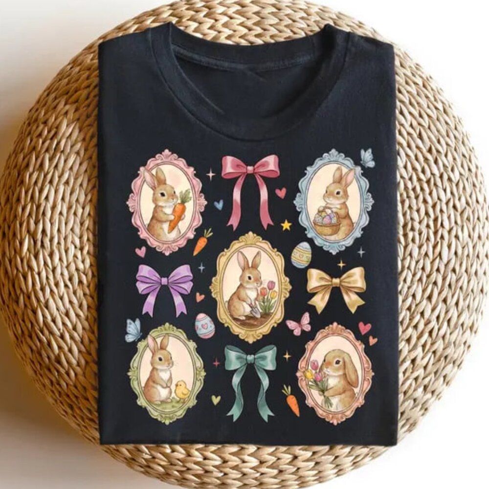 Graphc Easter Bow Shirt, Retro Bunny Tee, Rabbit Graphic Tee